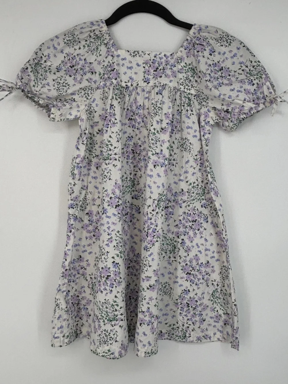 Crewcuts Girls Size 6 Puff Sleeve Dress White Purple Blue Floral Square Neck